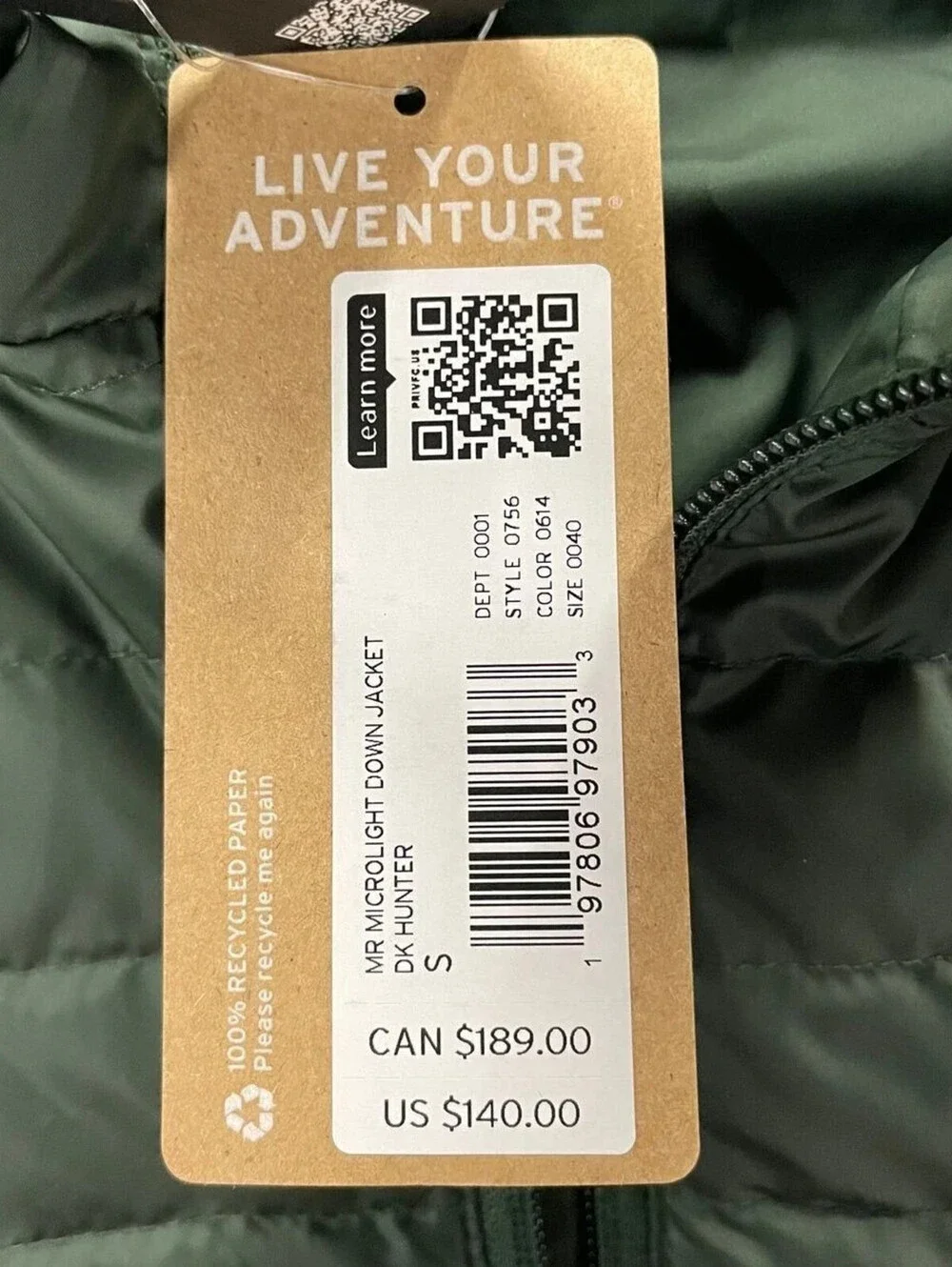 EDDIE BAUER Microlight Down Jacket Men's Size S Dark Hunter 0756 NWT $140 MSRP